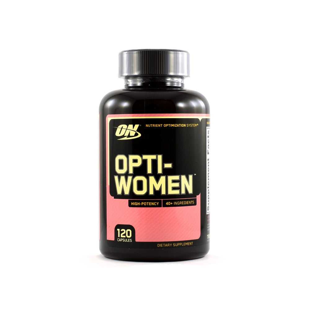 Optimum Nutrition Opti-Women packaging label close-up highlighting nutrients.