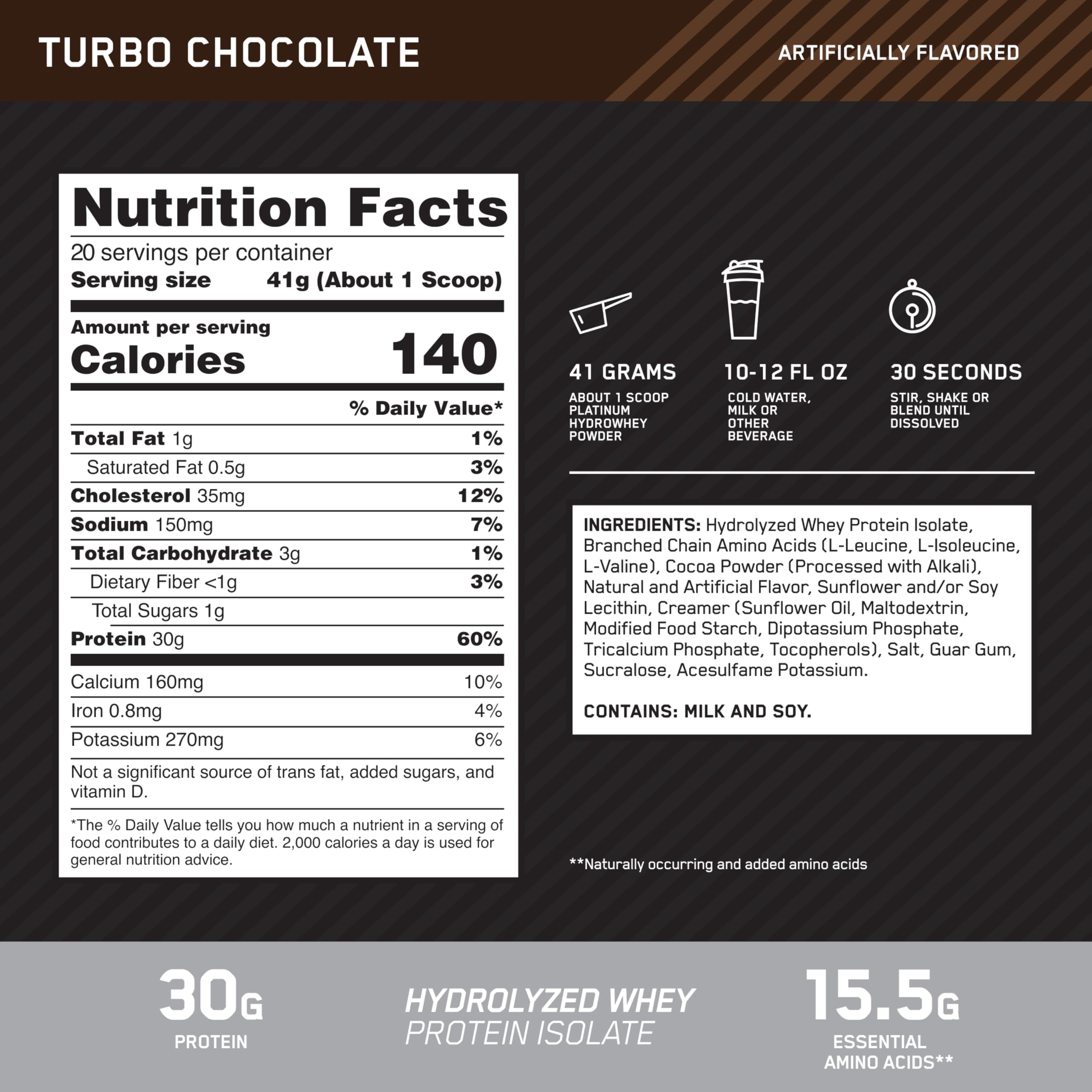 Optimum Nutrition Hydrowhey Turbo Chocolate in shaker demonstrates easy mixability after training.