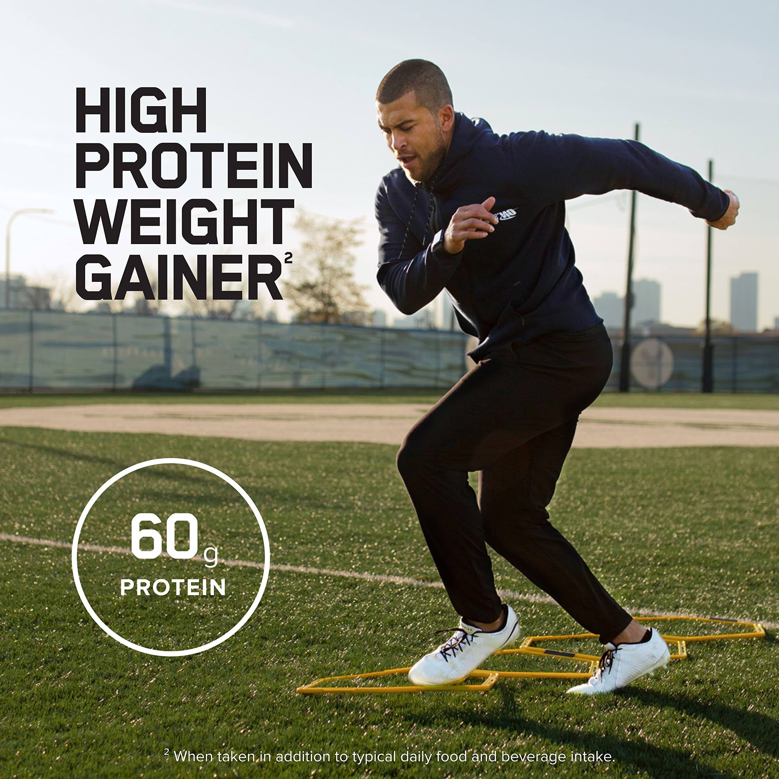 Optimum Nutrition Pro Gainer Vanilla Custard packaging showcases 650 calories per serving