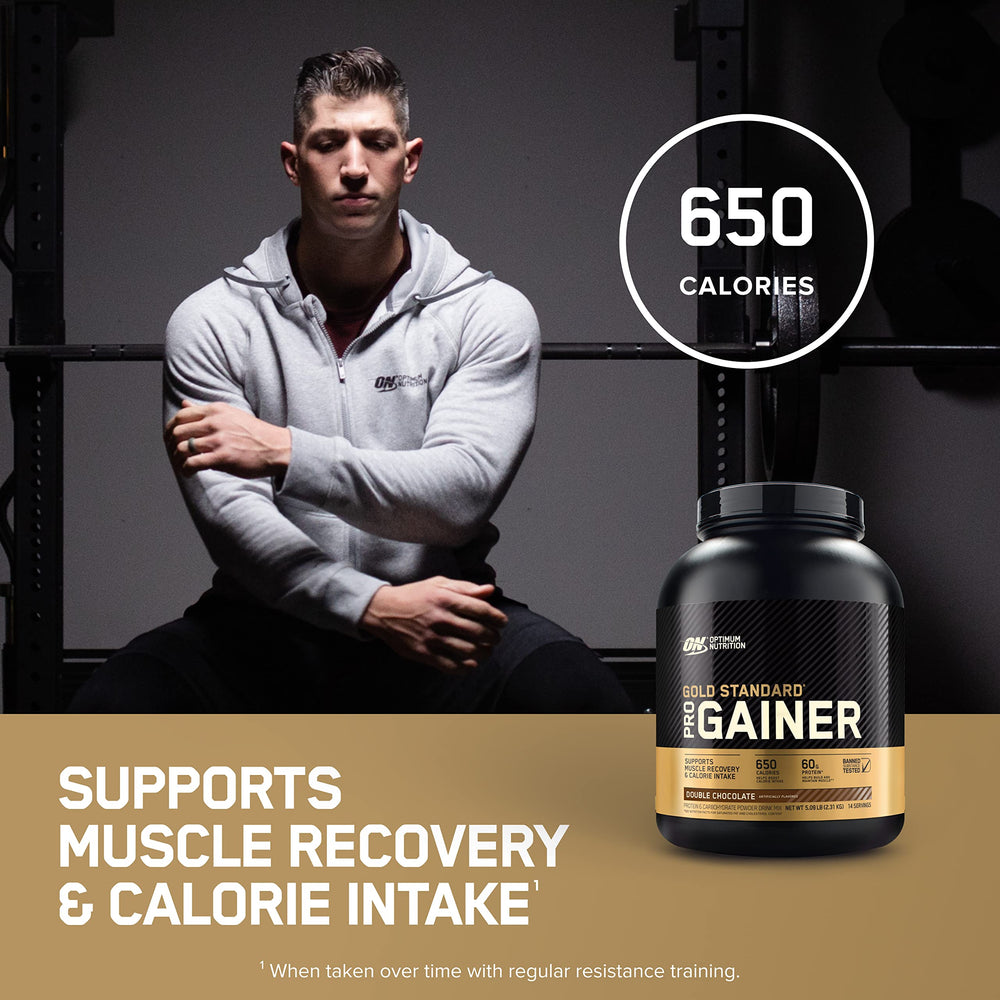 Optimum Nutrition Pro Gainer Vanilla Custard scoop highlighting easy portion control