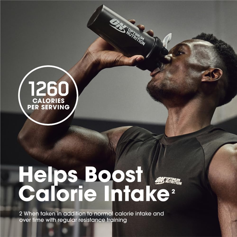 Optimum Nutrition Serious Mass ingredients mix shows protein and carbs for calorie-dense nutrition