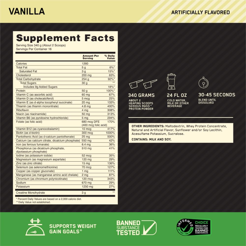 Optimum Nutrition Serious Mass serving scoop highlights precise dosing for predictable nutrition