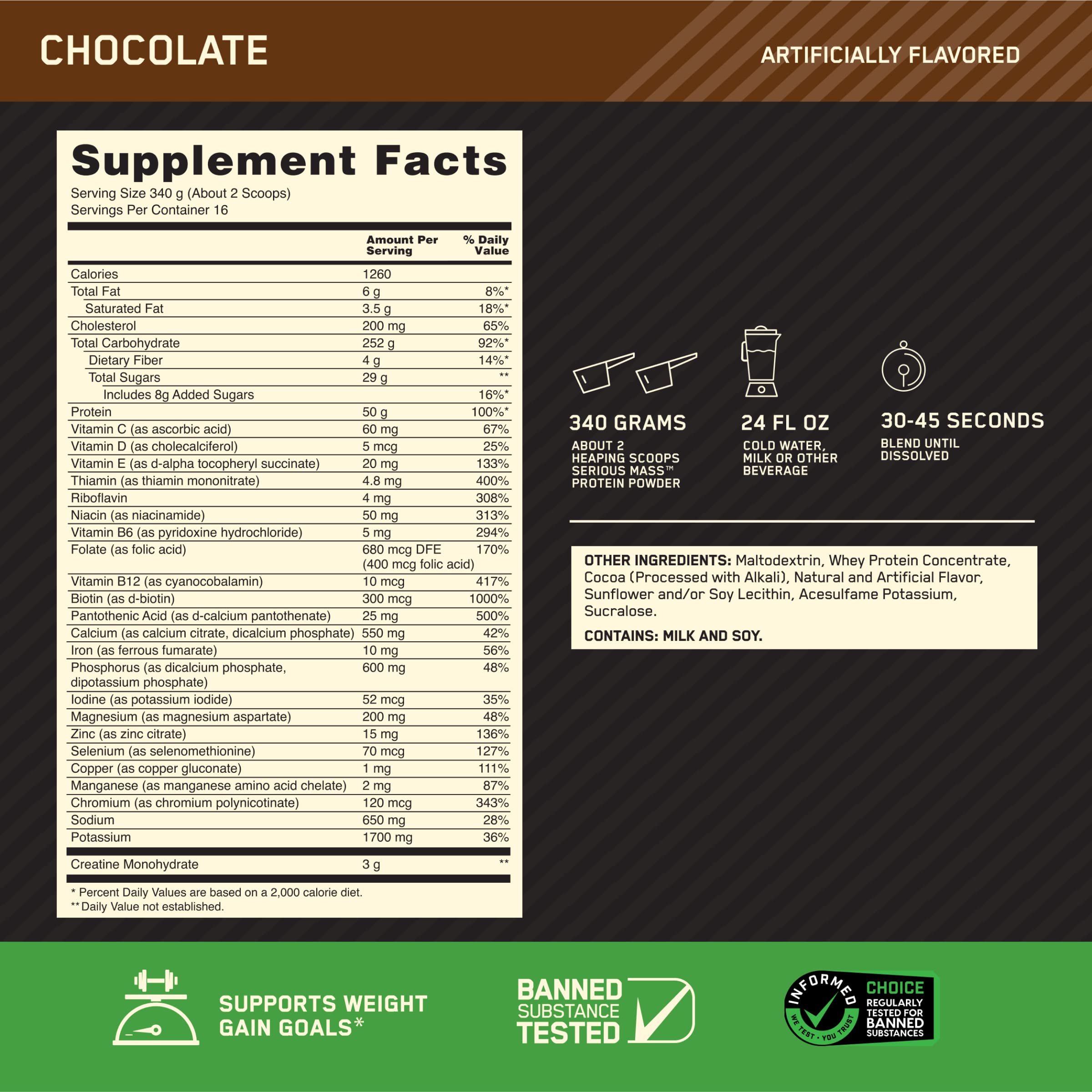 Optimum Nutrition Serious Mass serving scoop for precise portions.