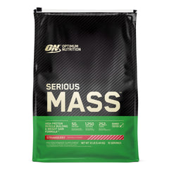 Optimum Nutrition Serious Mass strawberry 12lb container for bulk gains.