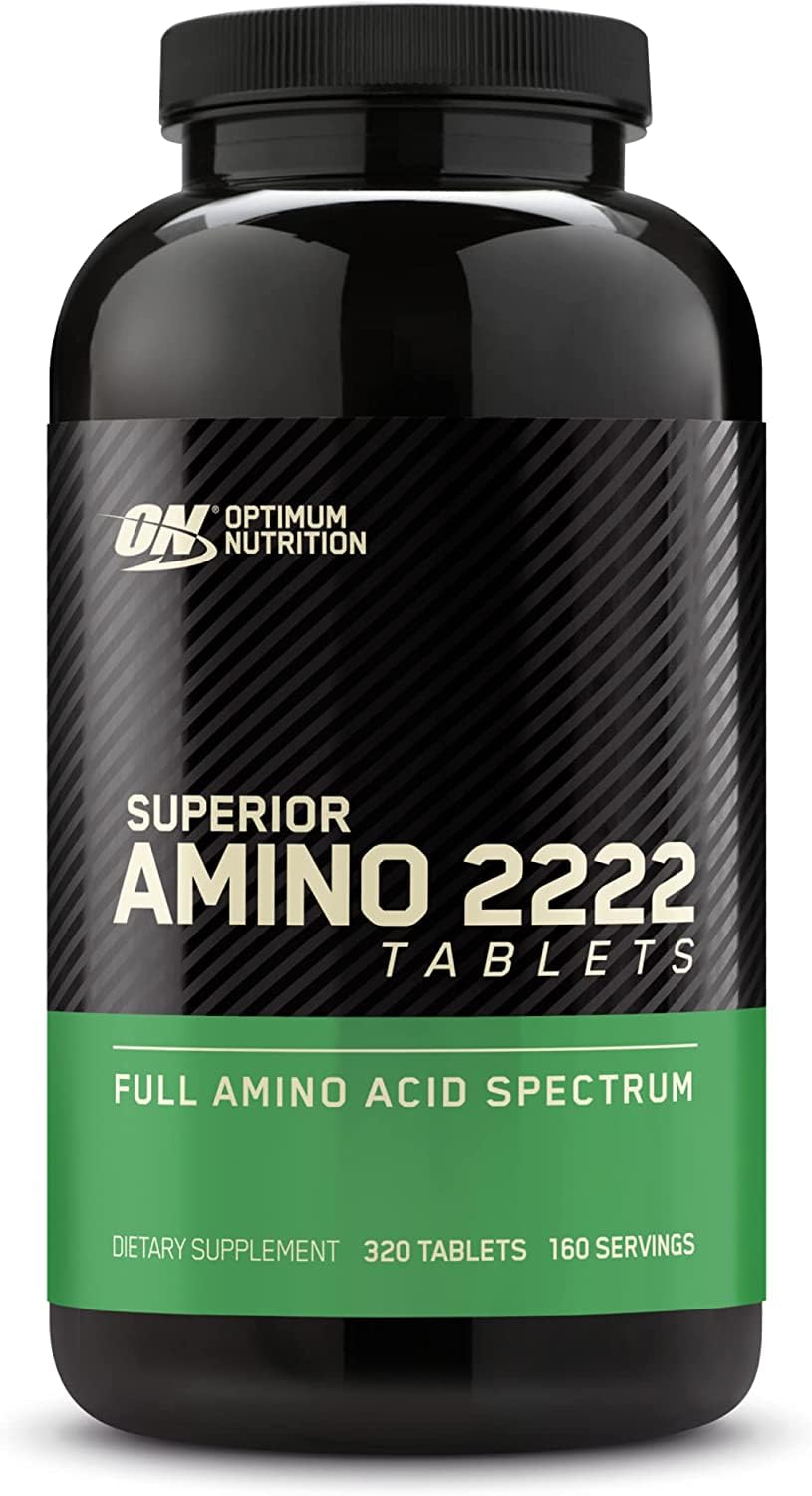 Optimum Nutrition Superior Amino 2222 bottle front showing compact amino tablets.