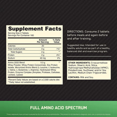 Close-up of the label on Optimum Nutrition Superior Amino 2222.