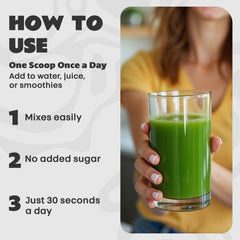 Optimunity Super Greens being stirred in water for a quick wellness ritual