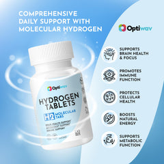 Optiwav bottle with tablets ready to dissolve showcases convenient daily wellness on the go.
