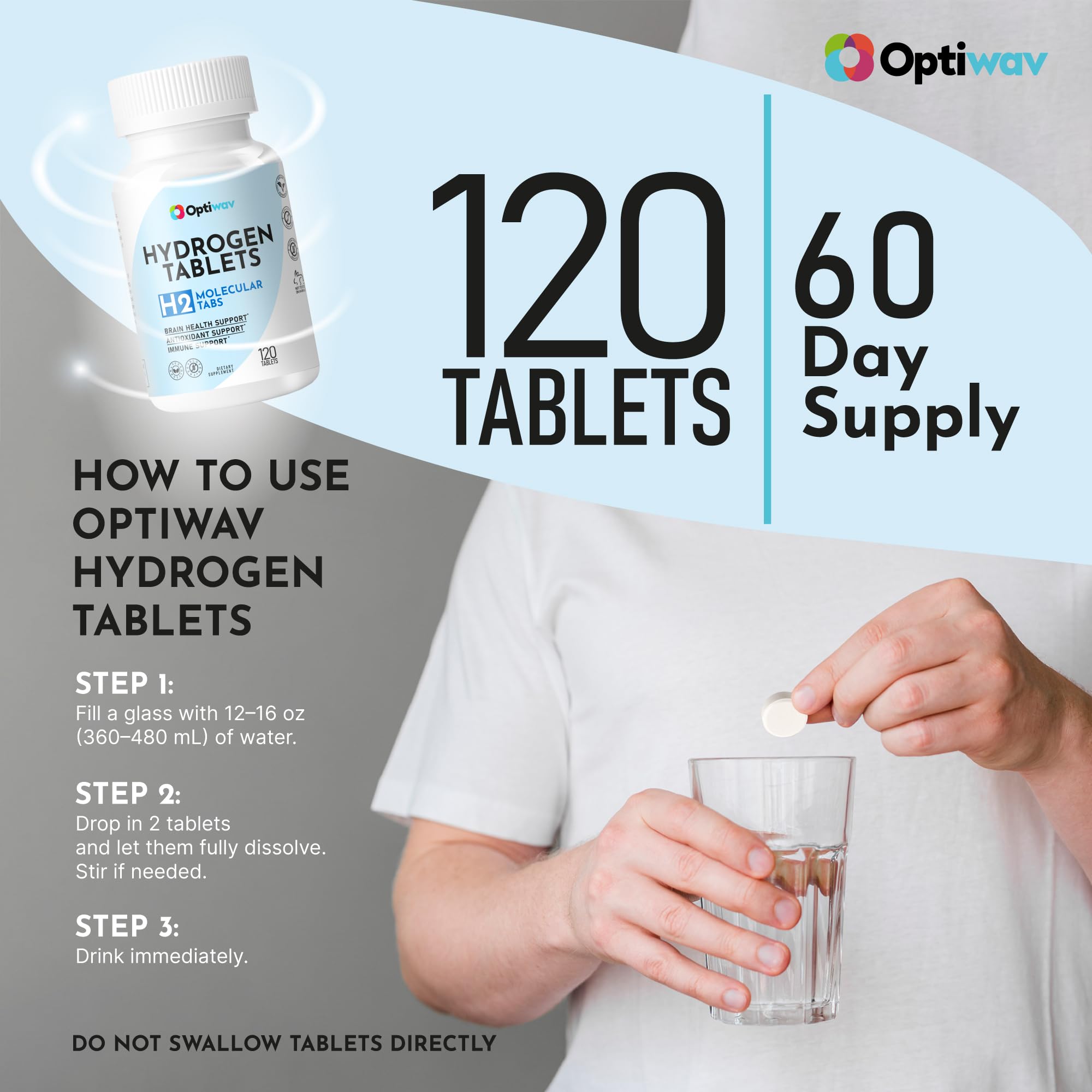 Optiwav packaging shows non-GMO and gluten-free ingredients for a clean wellness option.