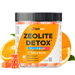 Optiwav Zeolite Detox Gummies bottle on kitchen counter for daily wellness