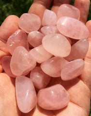 Opulent Crystals rose quartz polished stones close-up ideal for meditation and heart chakra work.