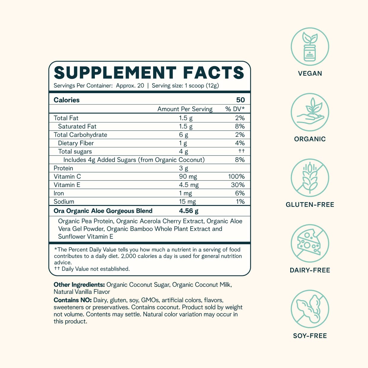 Ora Organic Aloe Gorgeous plant-based protein blend pictured for a balanced shake.