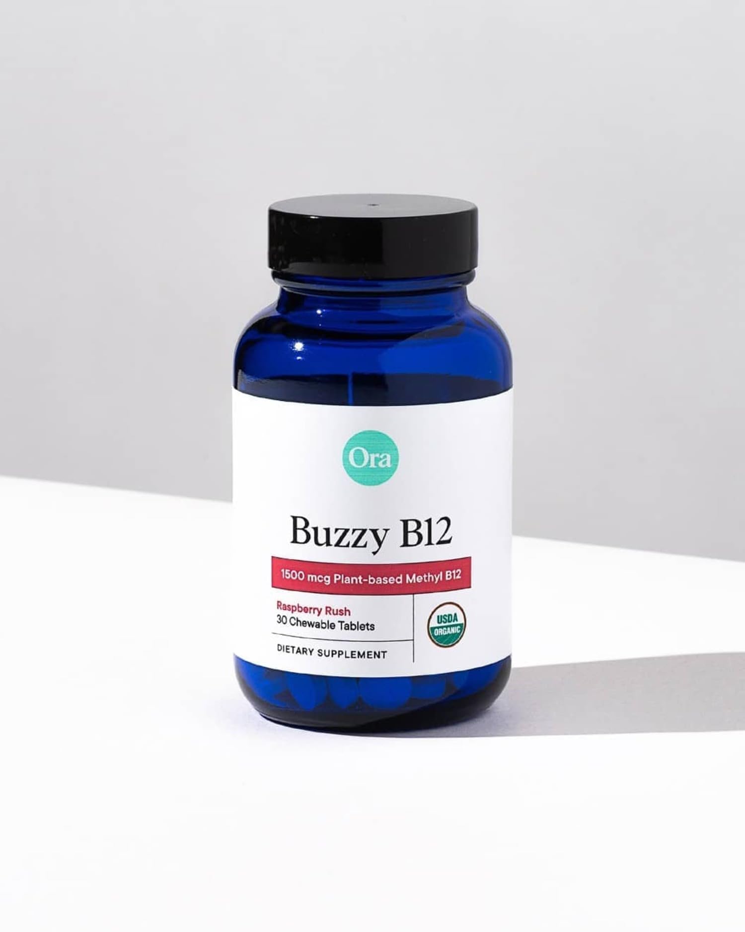 Nutritional info panel on Ora Organic B12 packaging guides daily use