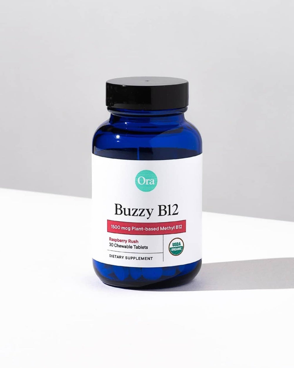 Nutritional info panel on Ora Organic B12 packaging guides daily use