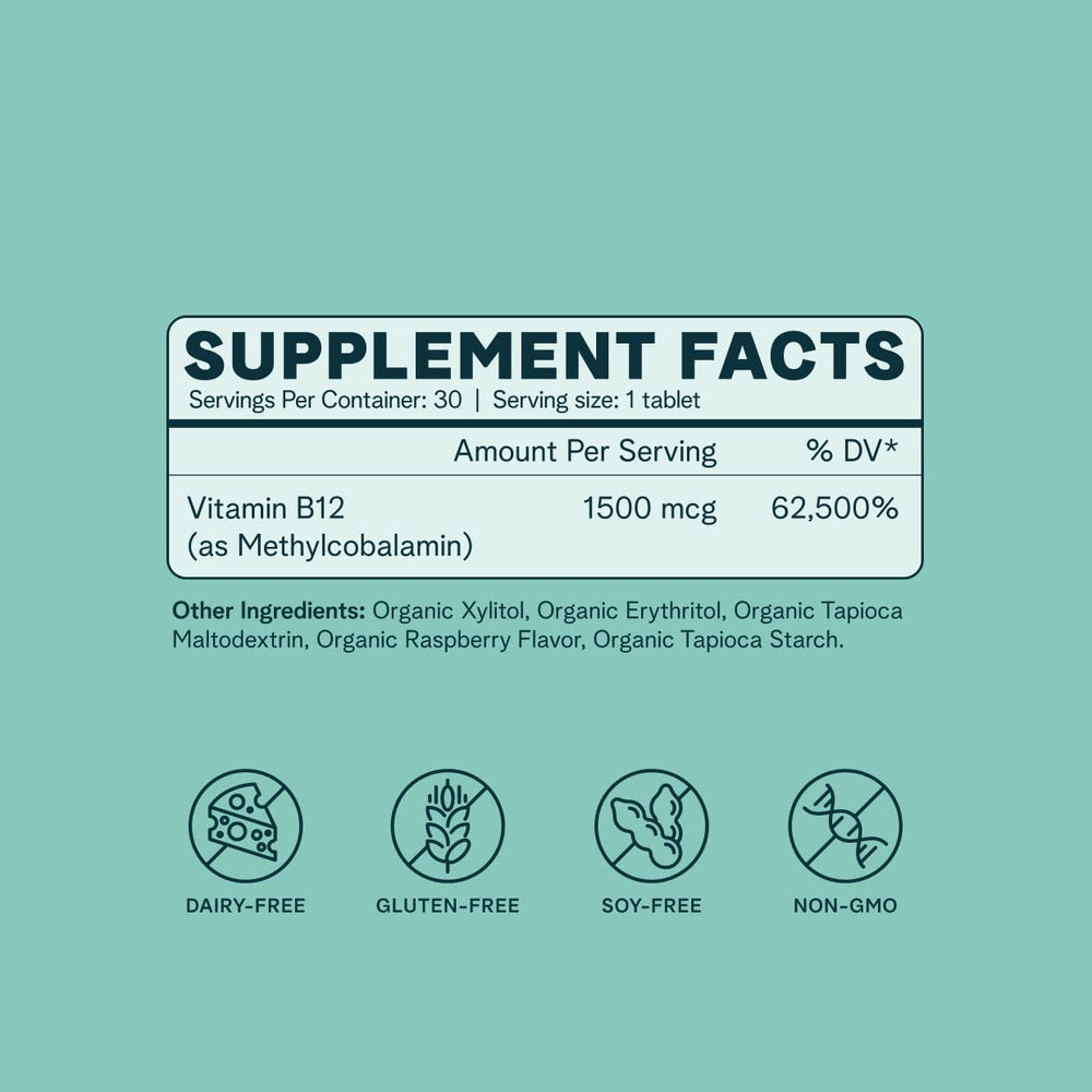 Raspberry flavor graphics on Ora Organic B12 packaging indicating tasty intake