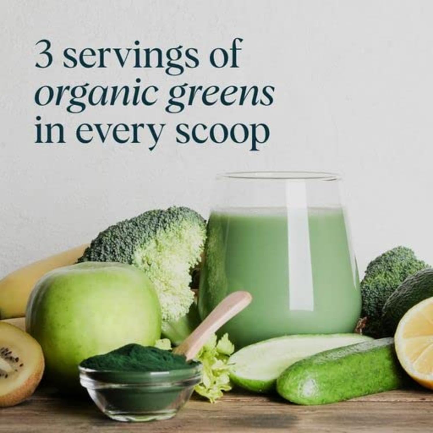 Close-up citrus flavor label on Ora Organic Greens Powder container.