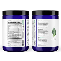 Close-up of Ora Organic Greens Powder greens ingredients like kale and spirulina.