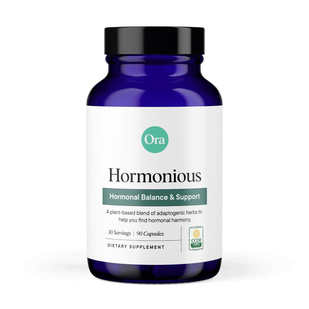 Ora Organic Hormone Balance bottle front promoting daily balance and wellness.