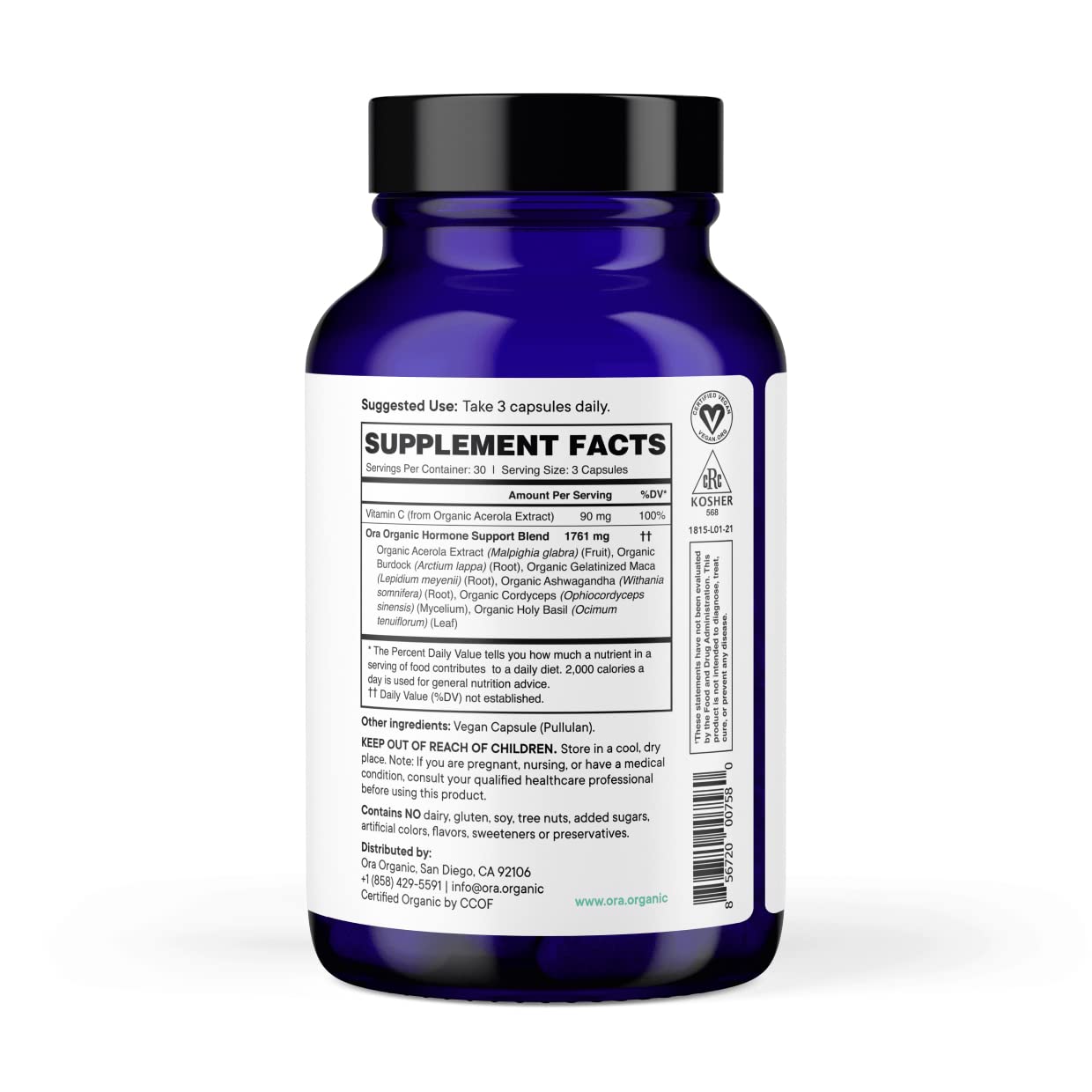Ora Organic Hormone Balance capsules closeup for easy daily use.