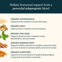 Ora Organic Hormone Balance label detail highlighting vegan and non-GMO status.