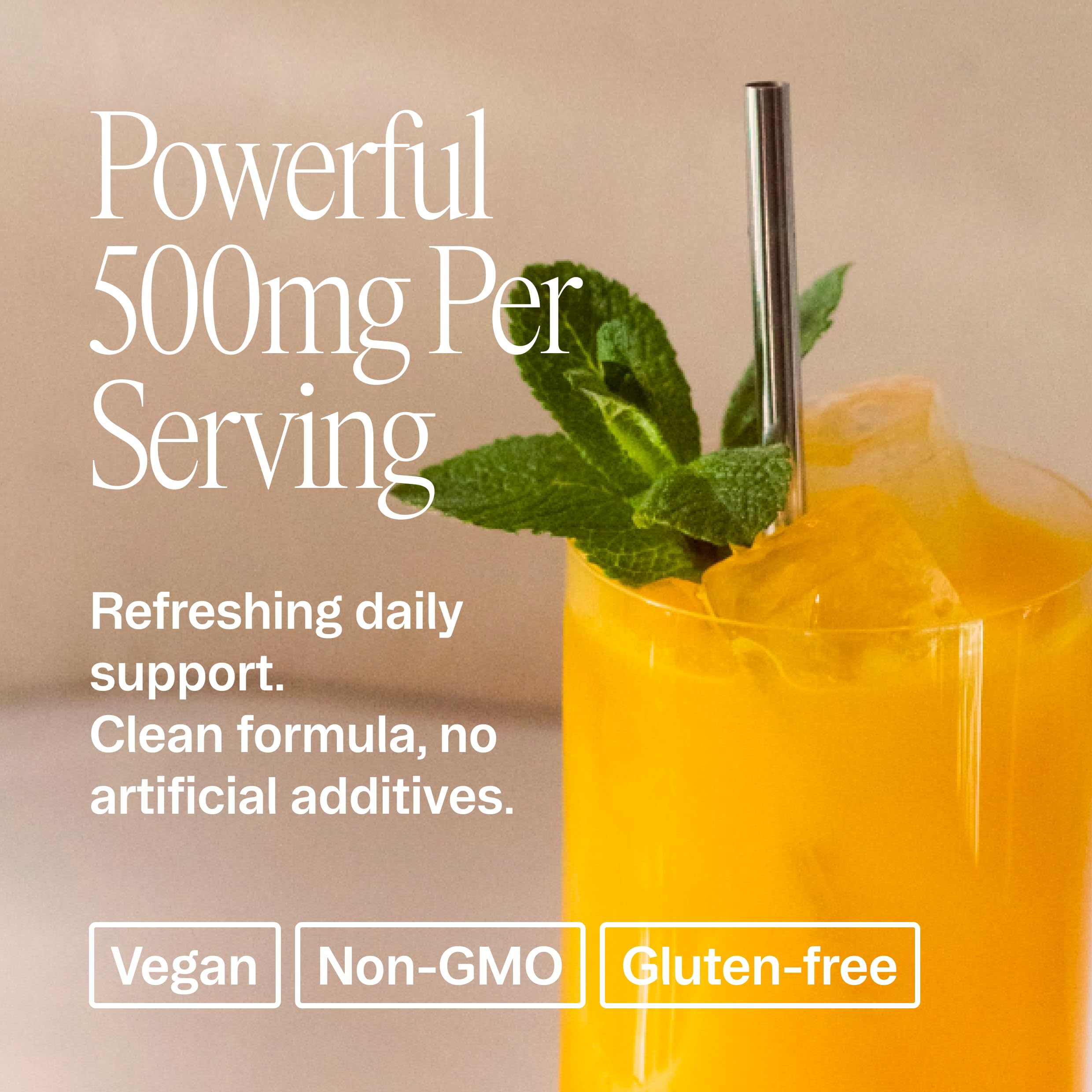 Bright tangerine drink made with Ora Organic Magnesium Complex powder