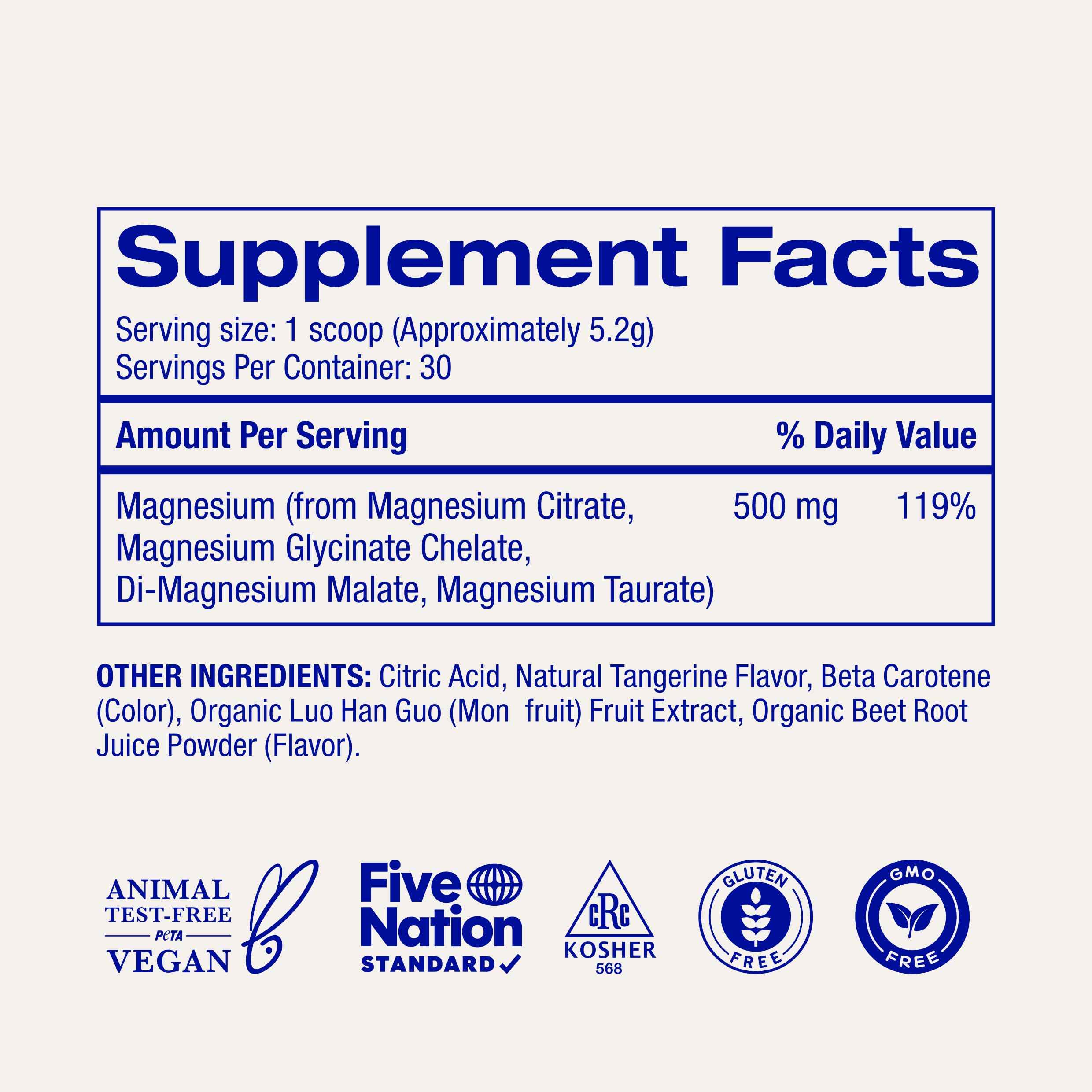Scoop of Ora Organic Magnesium Complex powder beside a glass