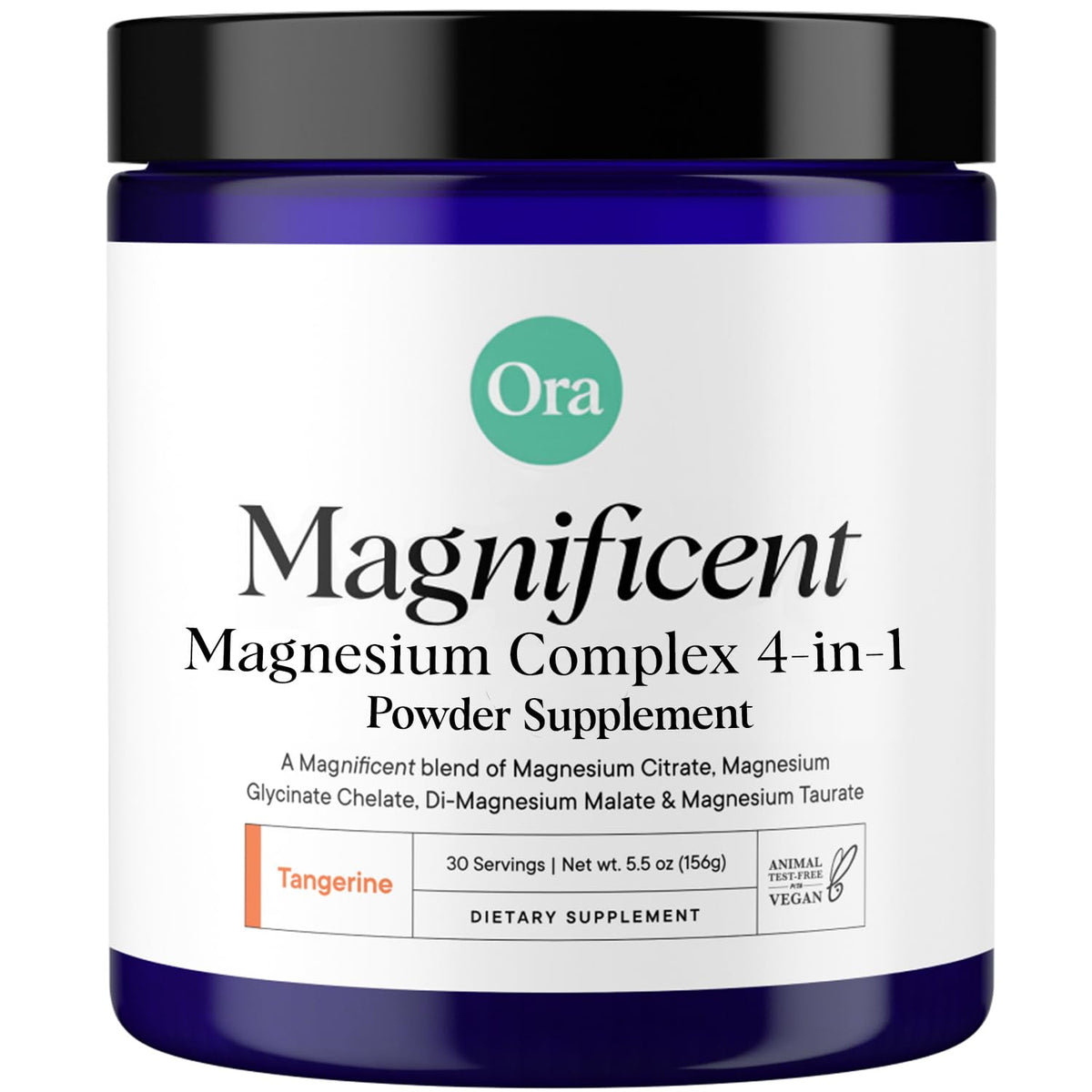 Ora Organic Magnesium Complex Tangerine powder being poured into a glass for mixing