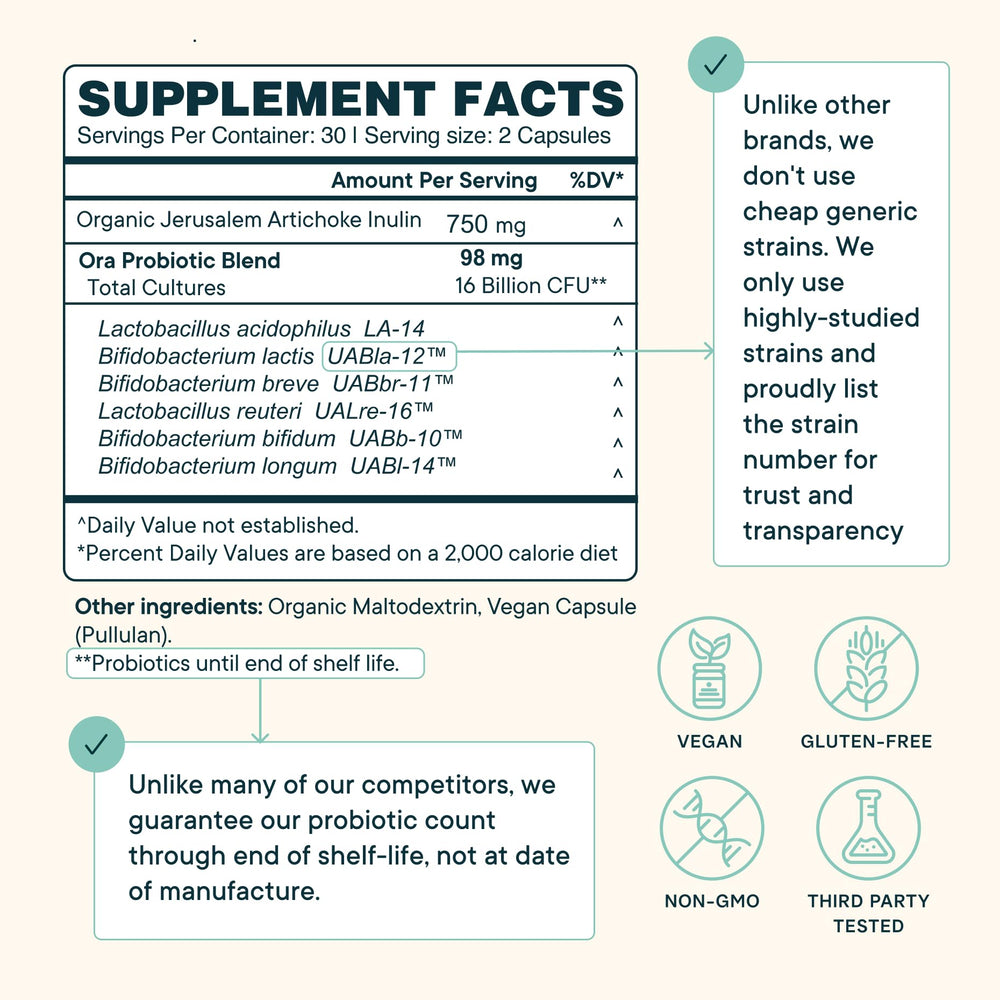 Ora Organic Probiotics freeze-dried format keeps strains active without refrigeration