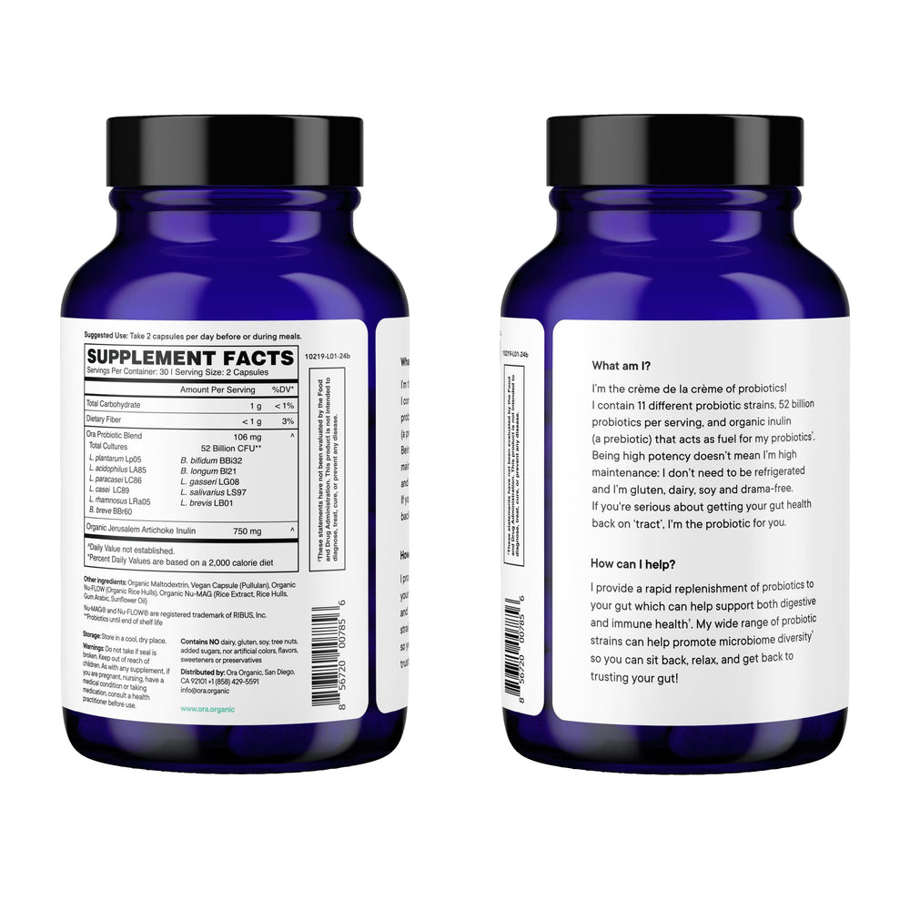 Orablend Label Ora Organic Probiotics with Prebiotics — 52 Billion CFU, 11 Strains, G ...