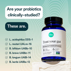 Ora Organic Probiotics packaging front emphasizes organic and vegan certification