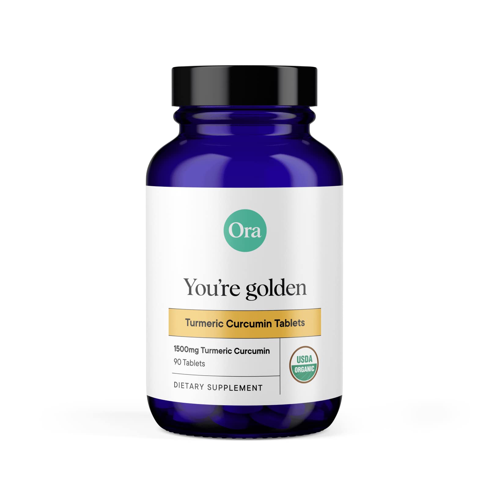 Ora Organic Turmeric Curcumin bottle with pepper extract for absorption.
