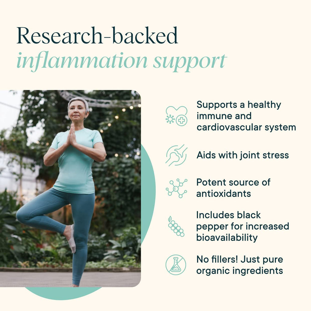 Ora Organic Turmeric Curcumin tablets pour into a hand for daily routine.