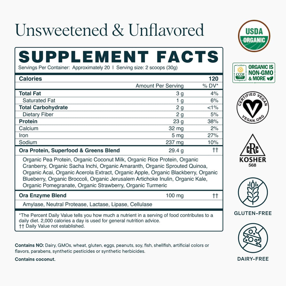 Kitchen counter with Ora Organic protein powder for daily use
