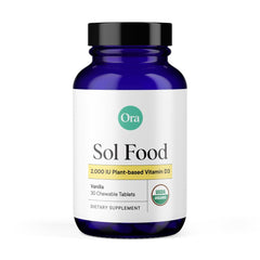 Ora Organic Vitamin D3 2000IU vanilla chewables bottle pour supports daily immune and mood wellness.