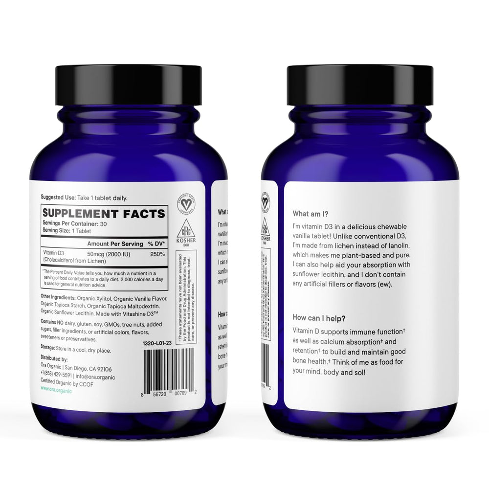 Ora Organic Vitamin D3 vanilla chewables texture suggests pleasant taste for easy daily use.
