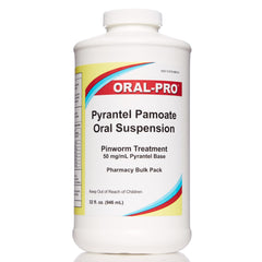 Oral-Pro Pyrantel Pamoate bottle for home use with easy pour and dosage guidance.