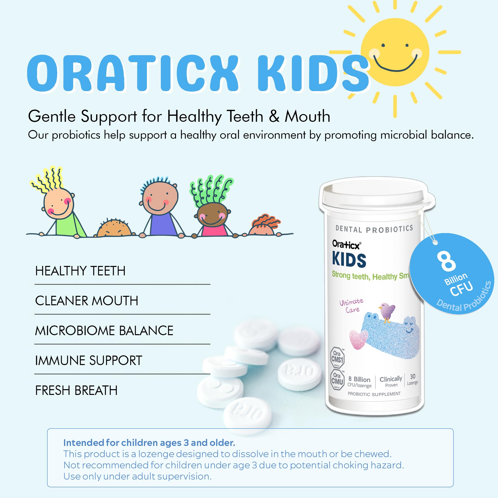 OraTicx Kids dissolving probiotic tablet supports easy nightly routine