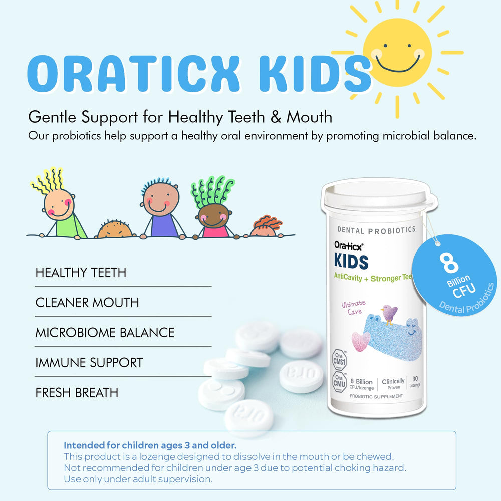Close-up of OraTicx probiotic tablet dissolving during a bedtime brushing routine.