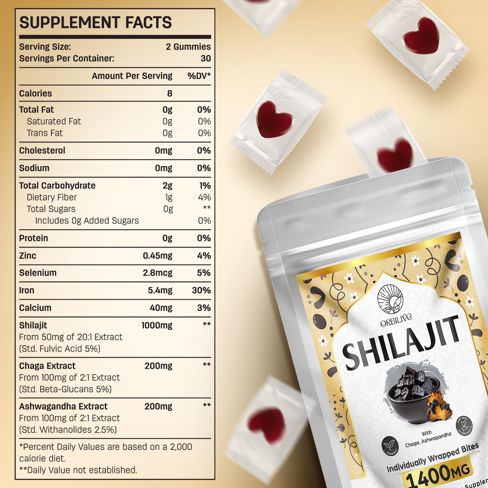 ORBILIVE Shilajit Gummies individually wrapped for on-the-go daily use.