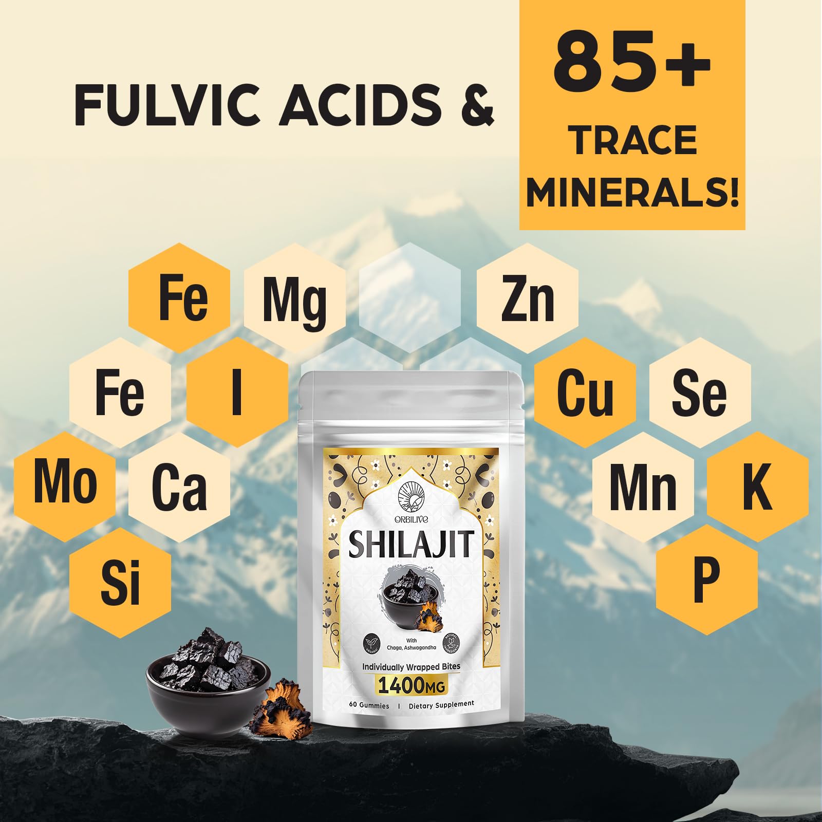ORBILIVE sugar-free formula visuals highlight clean wellness options.