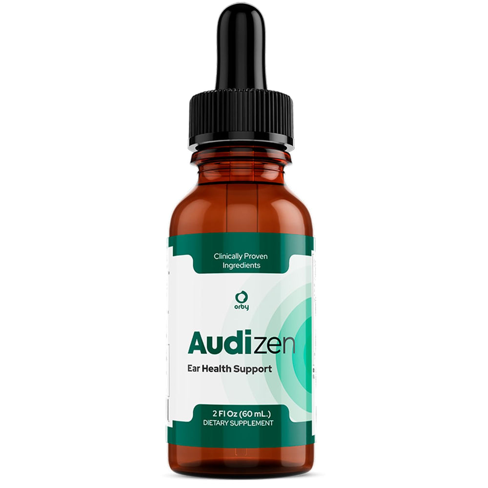 Orby Audizen Drops bottle on kitchen counter for easy daily wellness.
