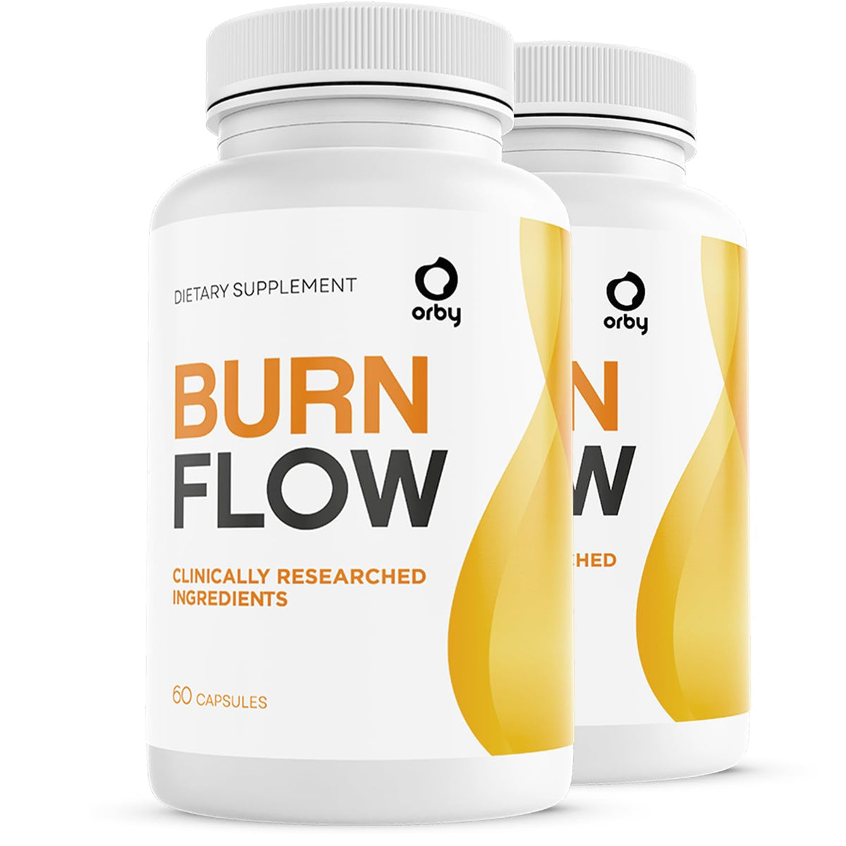 Orby BurnFlow capsules in bottle highlight turmeric blend for daily wellness support.