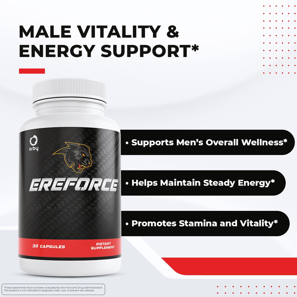 Orby EreForce capsules highlight L-Citrulline and Maca Root ingredients.