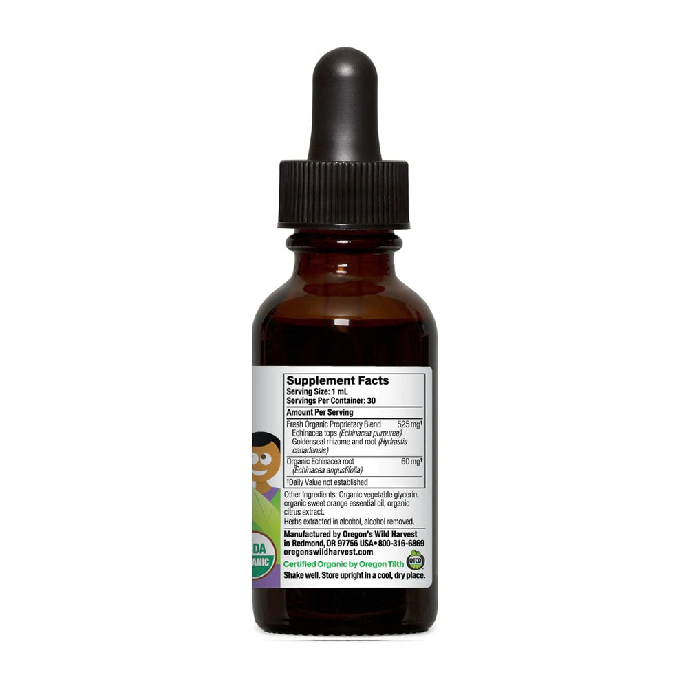 Oregon's Wild Harvest alcohol-free glycerite dropper for easy dosing.