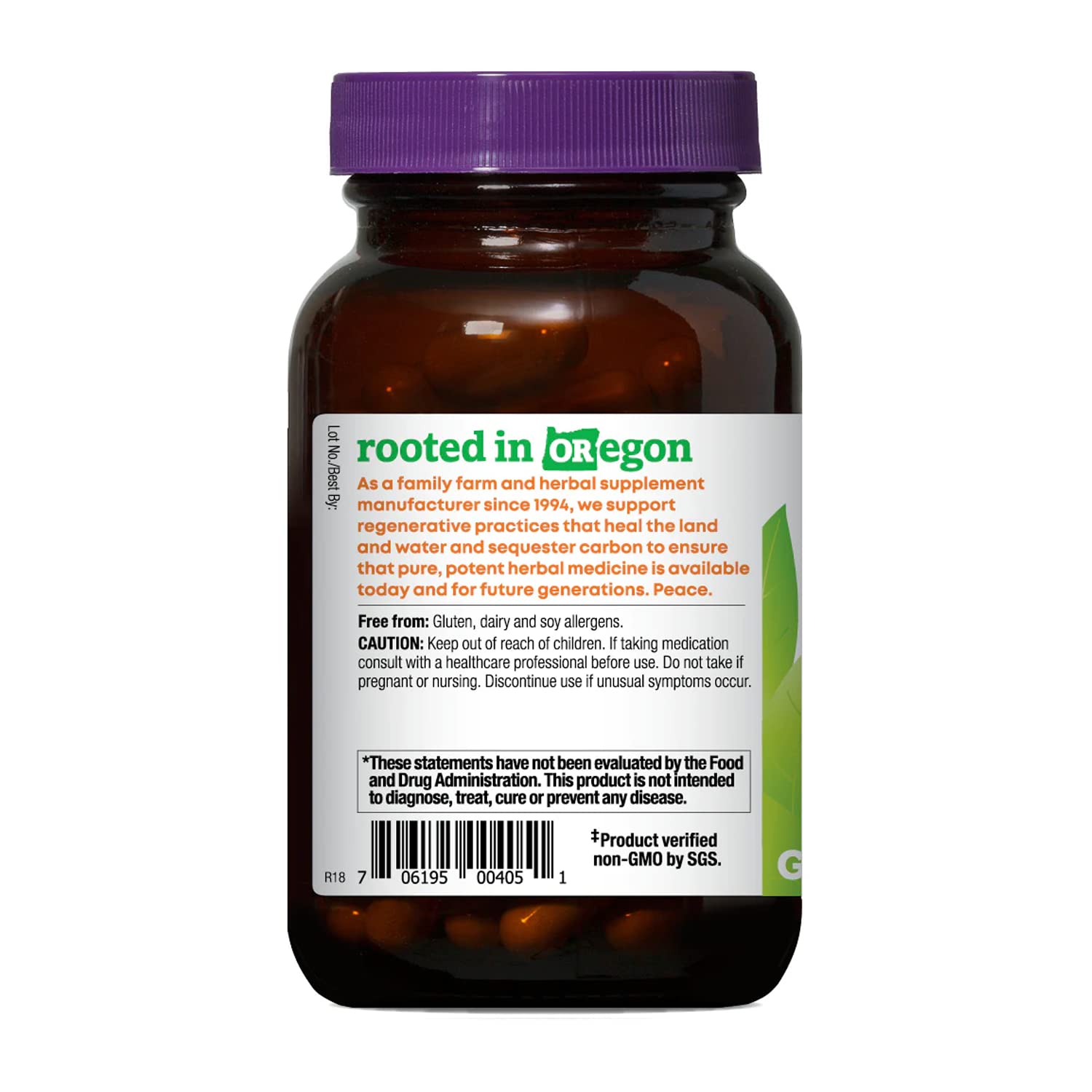 Front label on Aller-Aid bottle highlights gluten-free, dairy-free and soy-free ingredients