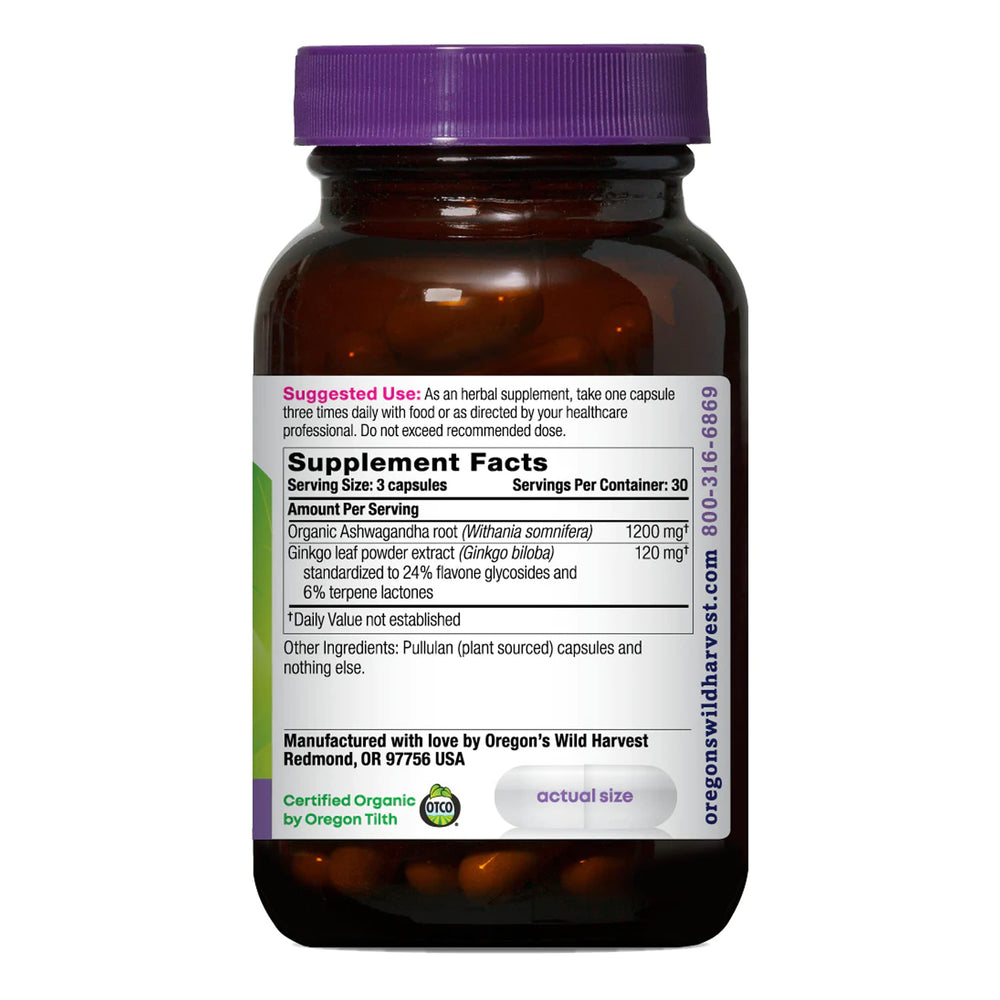 Oregon's Wild Harvest capsules bottle visual supports relaxing evenings and balanced energy.