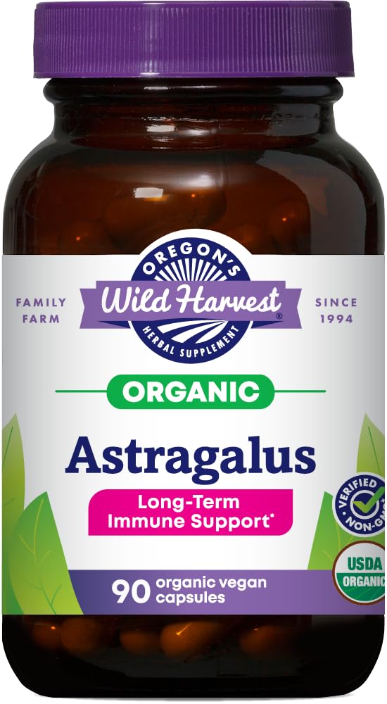 Oregon's Wild Harvest astragalus capsules bottle front view for immunity support.