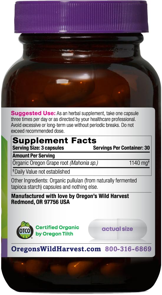 Oregon's Wild Harvest Berberine capsules close-up highlighting potency.