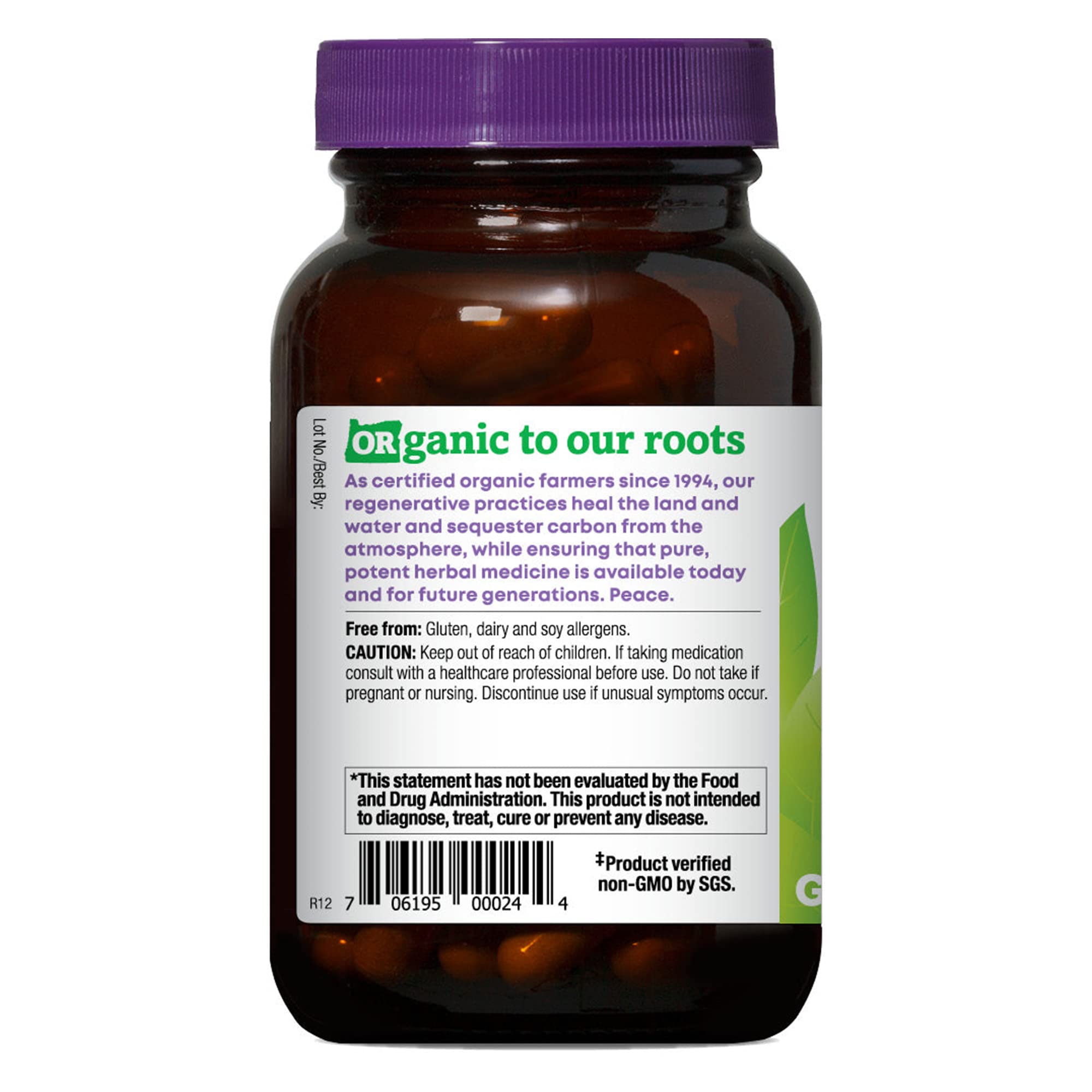 Oregon's Wild Harvest capsules label shows organic blend and allergen-free promise