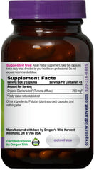 Oregon's Wild Harvest Damiana bottle packaging highlights organic leaf and non-GMO verification.